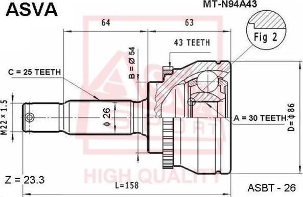 ASVA MT-N94A43 - Шарнирный комплект, ШРУС, приводной вал unicars.by