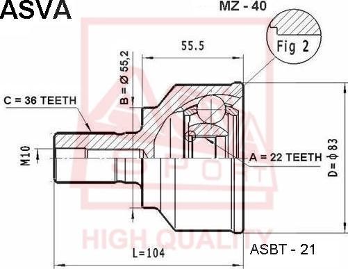 ASVA MZ-40 - Шарнирный комплект, ШРУС, приводной вал unicars.by