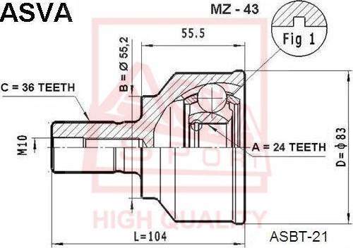 ASVA MZ-43 - Шарнирный комплект, ШРУС, приводной вал unicars.by