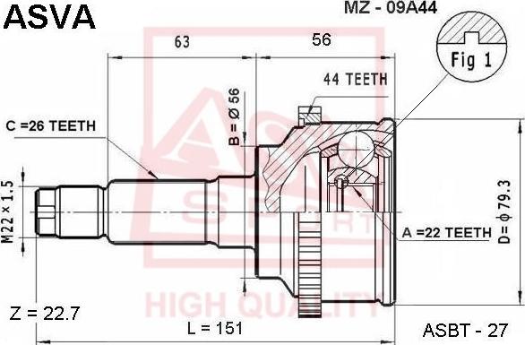 ASVA MZ-09A44 - Шарнирный комплект, ШРУС, приводной вал unicars.by