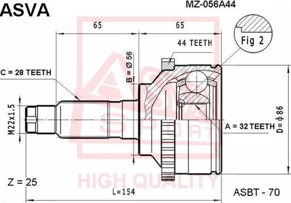 ASVA MZ-056A44 - Шарнирный комплект, ШРУС, приводной вал unicars.by