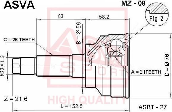 ASVA MZ-08 - Шарнирный комплект, ШРУС, приводной вал unicars.by