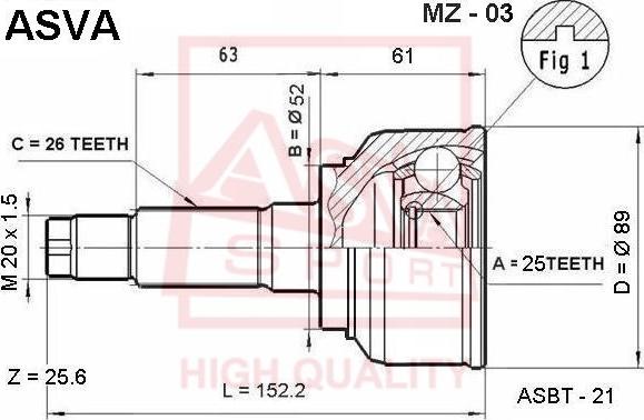 ASVA MZ-03 - Шарнирный комплект, ШРУС, приводной вал unicars.by