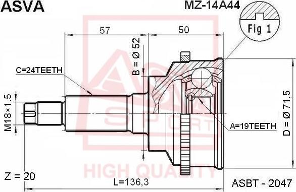 ASVA MZ-14A44 - Шарнирный комплект, ШРУС, приводной вал unicars.by