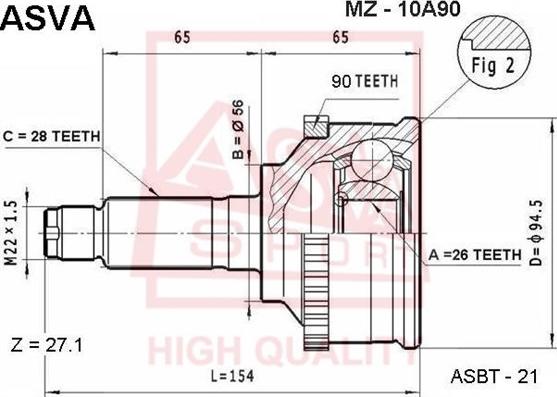 ASVA MZ-10A90 - Шарнирный комплект, ШРУС, приводной вал unicars.by