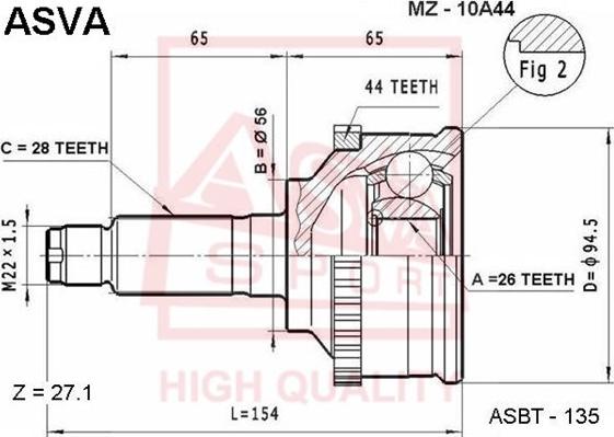 ASVA MZ-10A44 - Шарнирный комплект, ШРУС, приводной вал unicars.by