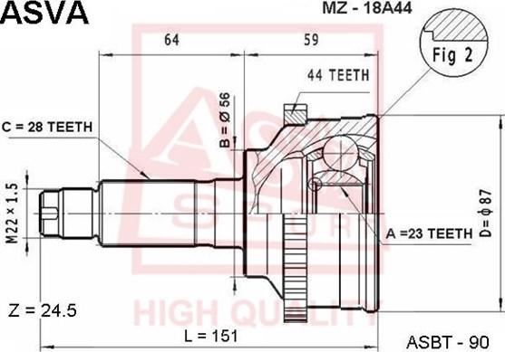 ASVA MZ-18A44 - Шарнирный комплект, ШРУС, приводной вал unicars.by