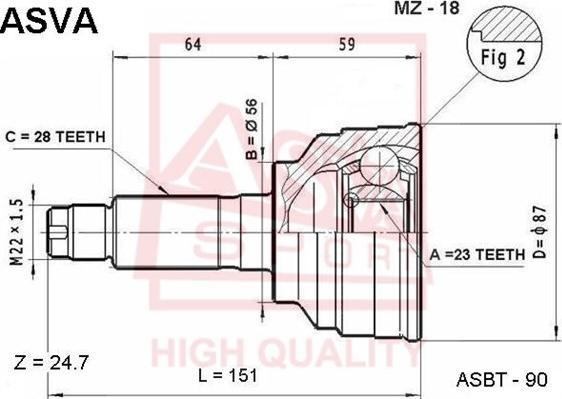 ASVA MZ-18 - Шарнирный комплект, ШРУС, приводной вал unicars.by