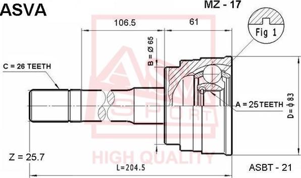 ASVA MZ-17 - Шарнирный комплект, ШРУС, приводной вал unicars.by