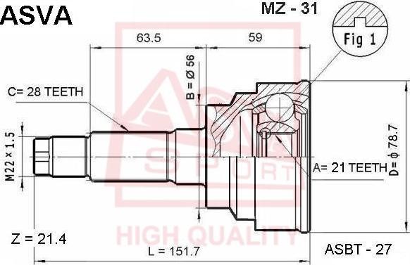 ASVA MZ-31 - Шарнирный комплект, ШРУС, приводной вал unicars.by