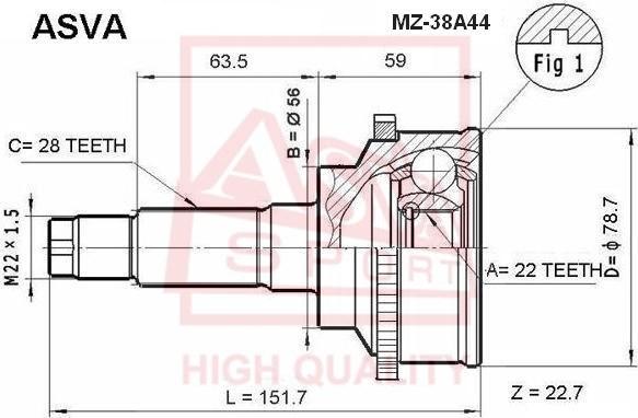 ASVA MZ-38A44 - Шарнирный комплект, ШРУС, приводной вал unicars.by