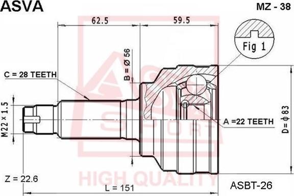 ASVA MZ-38 - Шарнирный комплект, ШРУС, приводной вал unicars.by