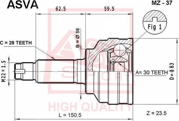 ASVA MZ-37 - Шарнирный комплект, ШРУС, приводной вал unicars.by