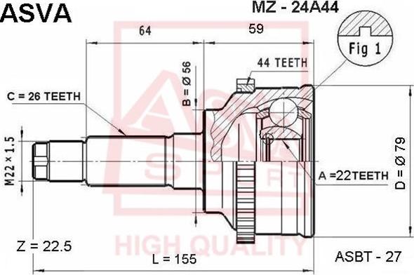 ASVA MZ-24A44 - Шарнирный комплект, ШРУС, приводной вал unicars.by