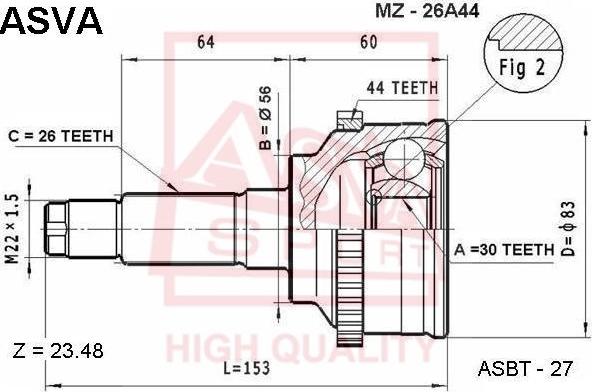 ASVA MZ-26A44 - Шарнирный комплект, ШРУС, приводной вал unicars.by