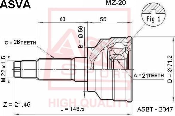 ASVA MZ-20 - Шарнирный комплект, ШРУС, приводной вал unicars.by