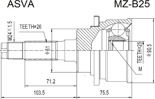 ASVA MZ-B25 - Шарнирный комплект, ШРУС, приводной вал unicars.by