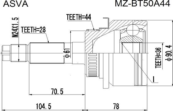 ASVA MZ-BT50A44 - Шарнирный комплект, ШРУС, приводной вал unicars.by