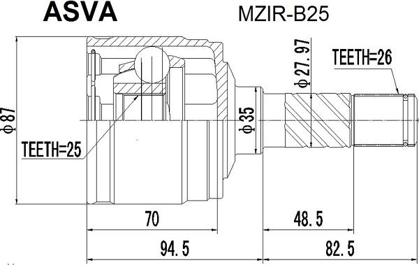 ASVA MZIR-B25 - Шарнирный комплект, ШРУС, приводной вал unicars.by