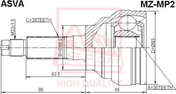 ASVA MZ-MP2 - Шарнирный комплект, ШРУС, приводной вал unicars.by