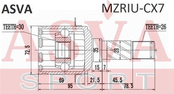 ASVA MZRIU-CX7 - Шарнирный комплект, ШРУС, приводной вал unicars.by