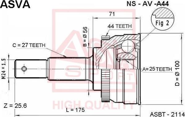 ASVA NS-AV-A44 - Шарнирный комплект, ШРУС, приводной вал unicars.by