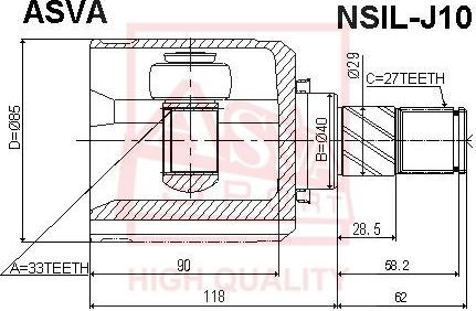 ASVA NSIL-J10 - Шарнирный комплект, ШРУС, приводной вал unicars.by