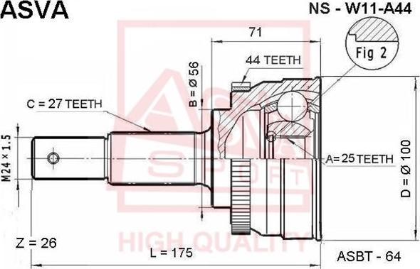 ASVA NS-W11A44 - Шарнирный комплект, ШРУС, приводной вал unicars.by