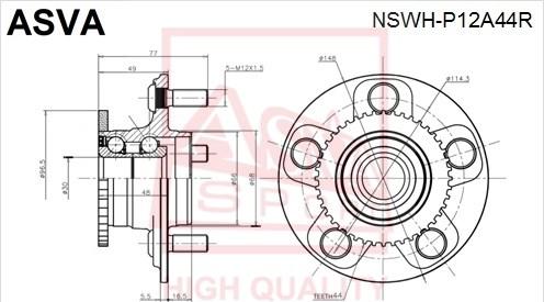 ASVA NSWH-P12A44R - Ступица колеса, поворотный кулак unicars.by