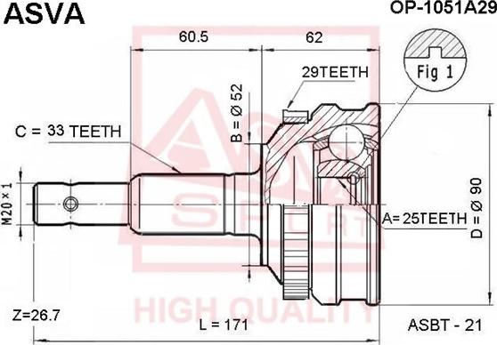 ASVA OP-1051A29 - Шарнирный комплект, ШРУС, приводной вал unicars.by