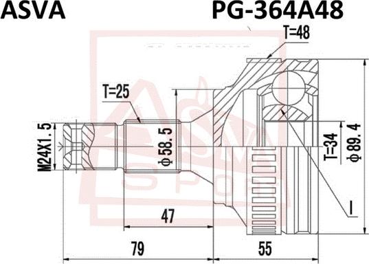 ASVA PG-364A48 - Шарнирный комплект, ШРУС, приводной вал unicars.by