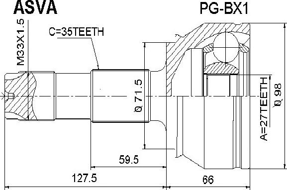 ASVA PG-BX1 - Шарнирный комплект, ШРУС, приводной вал unicars.by