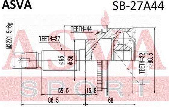 ASVA SB-27A44 - Шарнирный комплект, ШРУС, приводной вал unicars.by