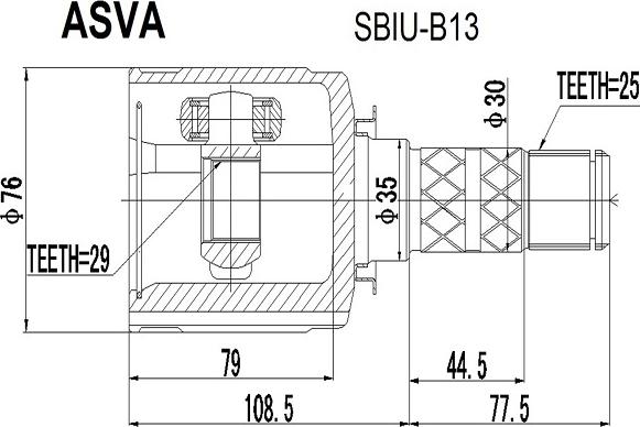 ASVA SBIU-B13 - Шарнирный комплект, ШРУС, приводной вал unicars.by