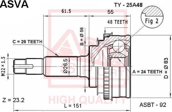 ASVA TY-25A48 - Шарнирный комплект, ШРУС, приводной вал unicars.by