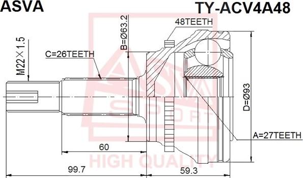 ASVA TY-ACV4A48 - Шарнирный комплект, ШРУС, приводной вал unicars.by