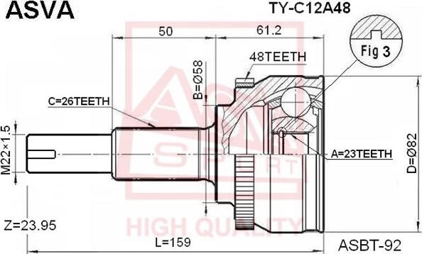 ASVA TY-C12A48 - Шарнирный комплект, ШРУС, приводной вал unicars.by