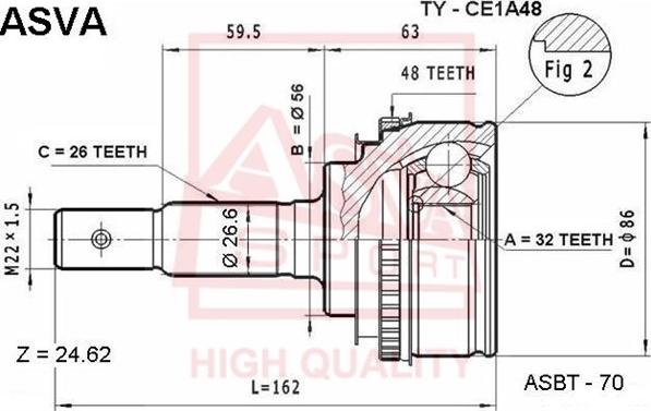 ASVA TY-CE1A48 - Шарнирный комплект, ШРУС, приводной вал unicars.by