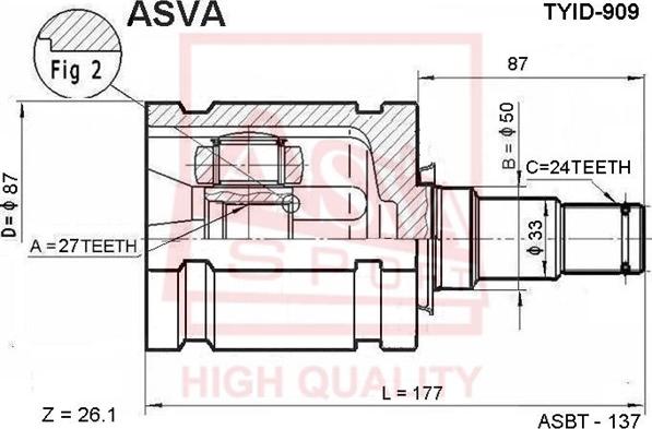 ASVA TYID-909 - Шарнирный комплект, ШРУС, приводной вал unicars.by