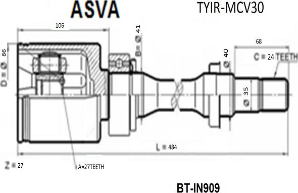 ASVA TYIR-MCV30 - Шарнирный комплект, ШРУС, приводной вал unicars.by