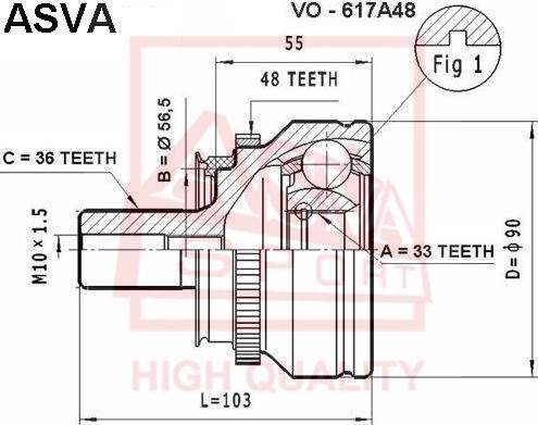 ASVA VO-617A48 - Шарнирный комплект, ШРУС, приводной вал unicars.by