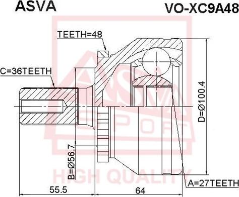 ASVA VO-XC9A48 - Шарнирный комплект, ШРУС, приводной вал unicars.by