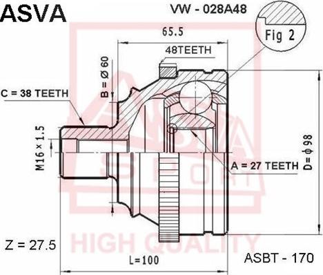 ASVA VW-028A48 - Шарнирный комплект, ШРУС, приводной вал unicars.by