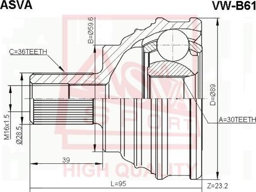 ASVA VW-B61 - Шарнирный комплект, ШРУС, приводной вал unicars.by