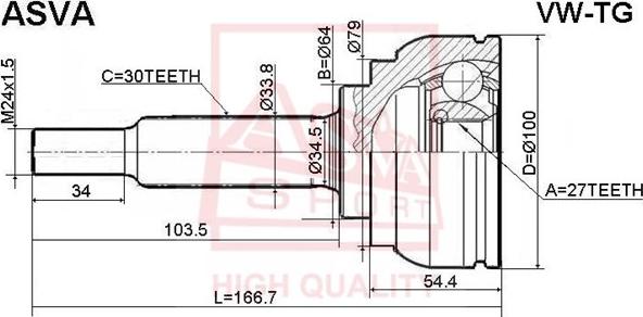 ASVA VW-TG - Шарнирный комплект, ШРУС, приводной вал unicars.by