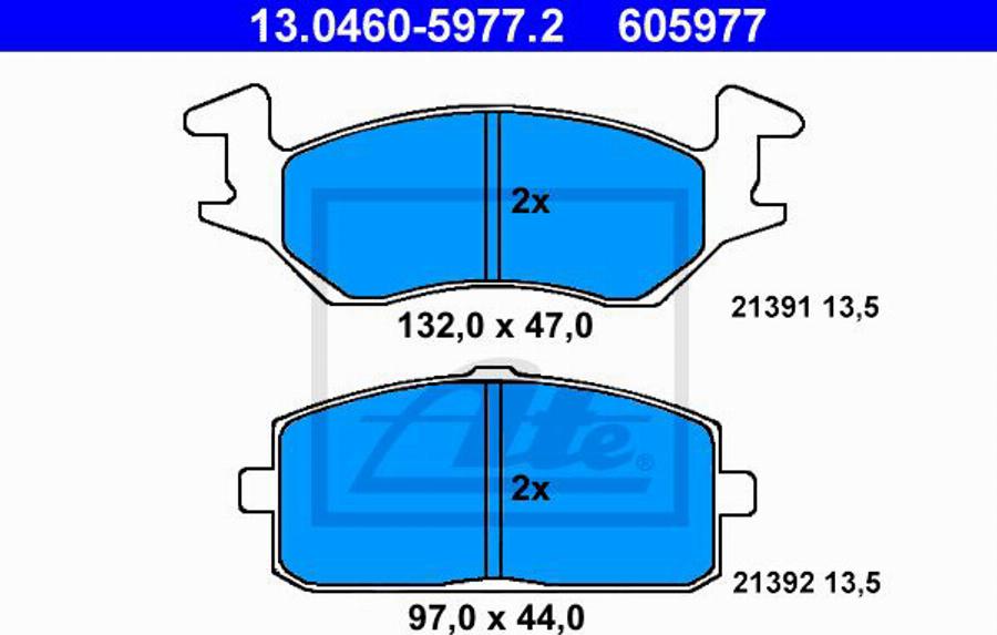 ATE 605977 - Тормозные колодки, дисковые, комплект unicars.by