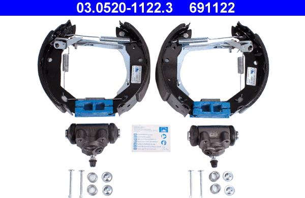 ATE 03.0520-1122.3 - Комплект тормозных колодок, барабанные unicars.by