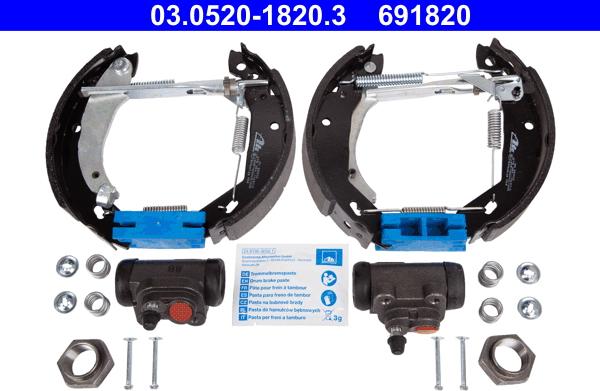 ATE 03.0520-1820.3 - Комплект тормозных колодок, барабанные unicars.by