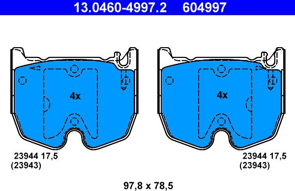 ATE 13.0460-4997.2 - Тормозные колодки, дисковые, комплект unicars.by