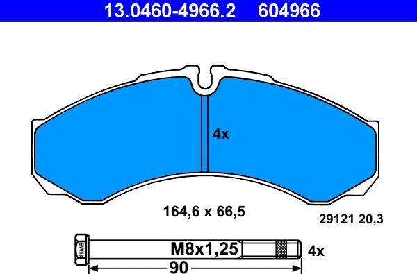 ATE 13.0460-4966.2 - Тормозные колодки, дисковые, комплект unicars.by